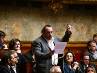 Benoit Biteau, deputy of the Ecologiste et Social group, speaks during the session of questions to the French government at the National Ass...