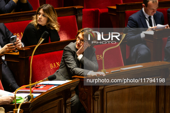 Annie Genevard, the French Minister of Agriculture, Food Sovereignty, and Forestry, is seen at the public session of questions to the French...