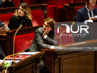 Annie Genevard, the French Minister of Agriculture, Food Sovereignty, and Forestry, is seen at the public session of questions to the French...