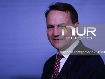 Polish Minister of Foreign Affairs Radoslaw Sikorski holds a press briefing after a meeting involving the EU Big Five and the UK Ministers o...