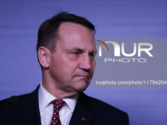 Polish Minister of Foreign Affairs Radoslaw Sikorski holds a press briefing after a meeting involving the EU Big Five and the UK Ministers o...