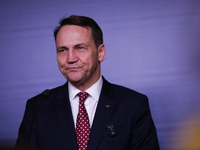 Polish Minister of Foreign Affairs Radoslaw Sikorski holds a press briefing after a meeting involving the EU Big Five and the UK Ministers o...