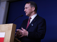 Polish Minister of Foreign Affairs Radoslaw Sikorski holds a press briefing after a meeting involving the EU Big Five and the UK Ministers o...