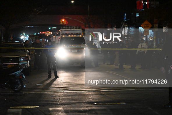 A New York City Police Department officer is shot in the Jamaica section of Queens, New York, United States, on November 19, 2024. An NYPD o...