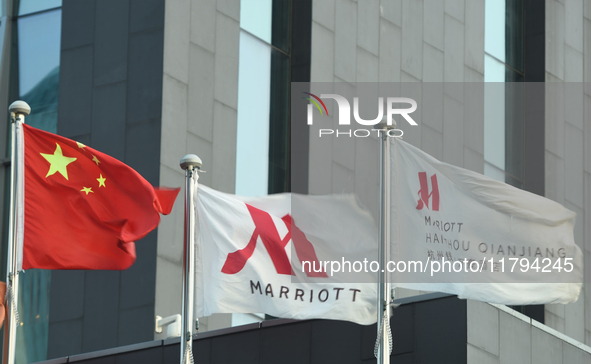 The flag of a Marriott International hotel is in Hangzhou, China, on November 20, 2024. 