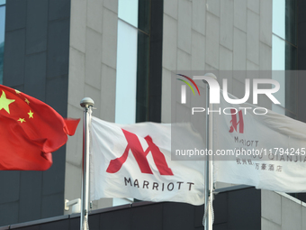 The flag of a Marriott International hotel is in Hangzhou, China, on November 20, 2024. (