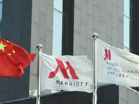 The flag of a Marriott International hotel is in Hangzhou, China, on November 20, 2024. (