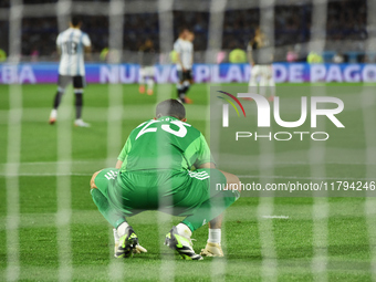 Emiliano Martinez of Argentina waits for the beginning of the match between Argentina and Peru at Alberto J. Armando - La Bombonera Stadium...