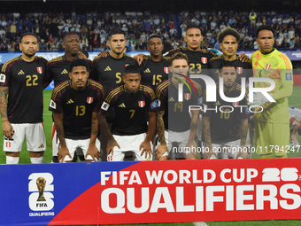 Players of Peru stand before the match between Argentina and Peru at Alberto J. Armando - La Bombonera Stadium, on November 19. (