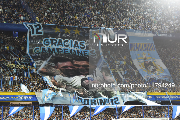 Argentina's fans attend the match between Argentina and Peru at Alberto J. Armando - La Bombonera Stadium in Buenos Aires, Argentina, on Nov...