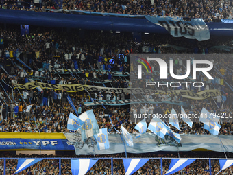 Argentina's fans attend the match between Argentina and Peru at Alberto J. Armando - La Bombonera Stadium in Buenos Aires, Argentina, on Nov...