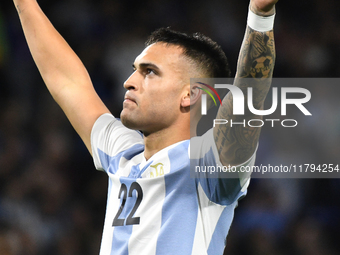 Lautaro Martinez of Argentina celebrates his goal during the match between Argentina and Peru at Alberto J. Armando - La Bombonera Stadium,...