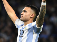 Lautaro Martinez of Argentina celebrates his goal during the match between Argentina and Peru at Alberto J. Armando - La Bombonera Stadium,...