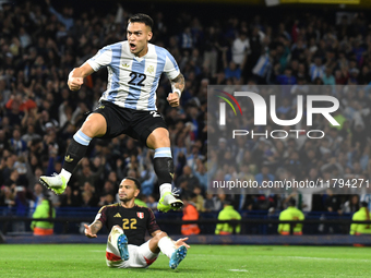 Lautaro Martinez of Argentina celebrates his goal during the match between Argentina and Peru at Alberto J. Armando - La Bombonera Stadium,...