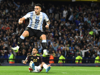 Lautaro Martinez of Argentina celebrates his goal during the match between Argentina and Peru at Alberto J. Armando - La Bombonera Stadium,...