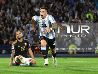 Lautaro Martinez of Argentina celebrates his goal during the match between Argentina and Peru at Alberto J. Armando - La Bombonera Stadium,...