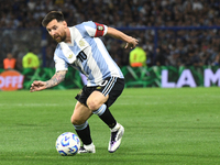 Lionel Messi of Argentina plays during the match between Argentina and Peru at Alberto J. Armando - La Bombonera Stadium, in Buenos Aires, A...