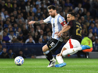 Lionel Messi of Argentina plays during the match between Argentina and Peru at Alberto J. Armando - La Bombonera Stadium, in Buenos Aires, A...