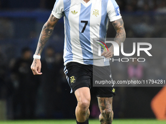 Rodrigo de Paul of Argentina plays during the match between Argentina and Peru at Alberto J. Armando - La Bombonera Stadium in Buenos Aires,...