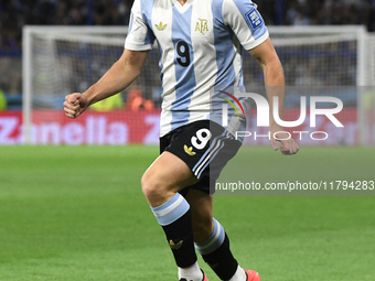 Julian Alvarez of Argentina plays during the match between Argentina and Peru at Alberto J. Armando - La Bombonera Stadium in Buenos Aires,...