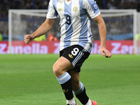 Julian Alvarez of Argentina plays during the match between Argentina and Peru at Alberto J. Armando - La Bombonera Stadium in Buenos Aires,...