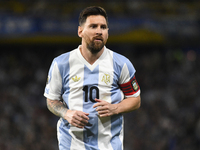 Lionel Messi of Argentina plays during the match between Argentina and Peru at Alberto J. Armando - La Bombonera Stadium, in Buenos Aires, A...