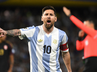 Lionel Messi of Argentina plays during the match between Argentina and Peru at Alberto J. Armando - La Bombonera Stadium, in Buenos Aires, A...