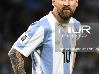 Lionel Messi of Argentina plays during the match between Argentina and Peru at Alberto J. Armando - La Bombonera Stadium, in Buenos Aires, A...