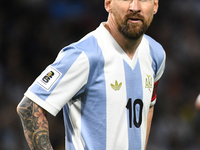 Lionel Messi of Argentina plays during the match between Argentina and Peru at Alberto J. Armando - La Bombonera Stadium, in Buenos Aires, A...