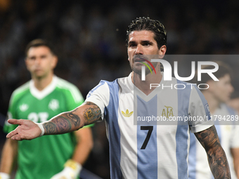 Rodrigo de Paul of Argentina plays during the match between Argentina and Peru at Alberto J. Armando - La Bombonera Stadium in Buenos Aires,...