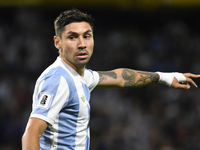 Gonzalo Montiel of Argentina plays during the match between Argentina and Peru at Alberto J. Armando - La Bombonera Stadium in Buenos Aires,...