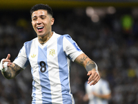 Enzo Fernandez of Argentina plays during the match between Argentina and Peru at Alberto J. Armando - La Bombonera Stadium in Buenos Aires,...