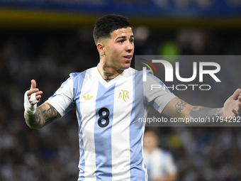 Enzo Fernandez of Argentina plays during the match between Argentina and Peru at Alberto J. Armando - La Bombonera Stadium in Buenos Aires,...