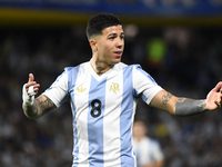 Enzo Fernandez of Argentina plays during the match between Argentina and Peru at Alberto J. Armando - La Bombonera Stadium in Buenos Aires,...