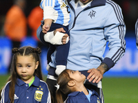 Enzo Fernandez of Argentina stands during the national anthems ceremony before the match between Argentina and Peru at Alberto J. Armando -...