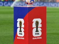 The match ball is present before the match between Argentina and Peru at Alberto J. Armando - La Bombonera Stadium, in Buenos Aires, Argenti...