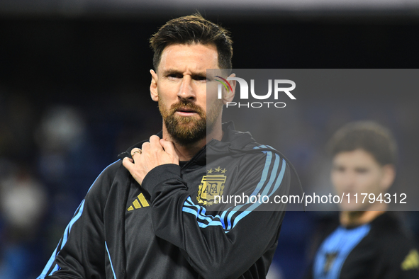 Lionel Messi of Argentina warms up before the match between Argentina and Peru at Alberto J. Armando - La Bombonera Stadium, in Buenos Aires...