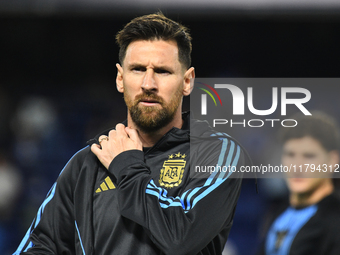 Lionel Messi of Argentina warms up before the match between Argentina and Peru at Alberto J. Armando - La Bombonera Stadium, in Buenos Aires...