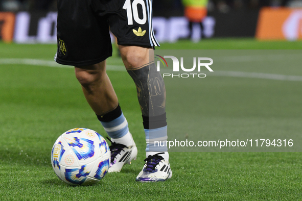 Lionel Messi of Argentina warms up before the match between Argentina and Peru at Alberto J. Armando - La Bombonera Stadium, in Buenos Aires...