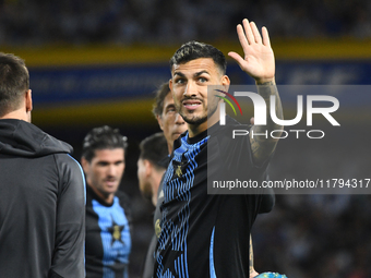 Leandro Paredes of Argentina warms up before the match between Argentina and Peru at Alberto J. Armando - La Bombonera Stadium, on November...