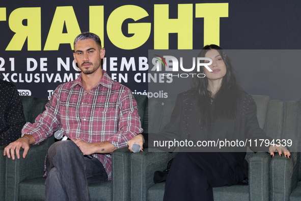 Alejandro Speitzer and Barbara Lopez attend the press conference to promote the movie ''Straight'' at Cinepolis Plaza Carso in Mexico City,...