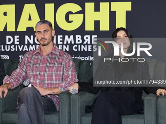 Alejandro Speitzer and Barbara Lopez attend the press conference to promote the movie ''Straight'' at Cinepolis Plaza Carso in Mexico City,...