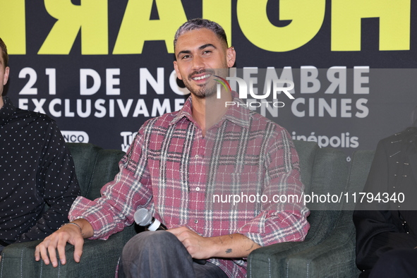 Alejandro Speitzer attends the press conference to promote the movie ''Straight'' at Cinepolis Plaza Carso in Mexico City, Mexico, on Novemb...