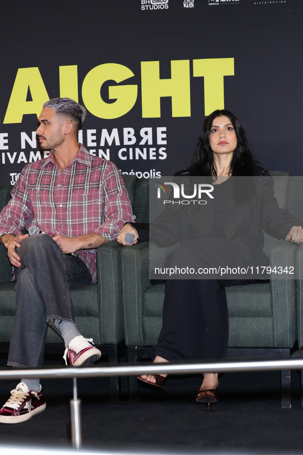 Alejandro Speitzer and Barbara Lopez attend the press conference to promote the movie ''Straight'' at Cinepolis Plaza Carso in Mexico City,...