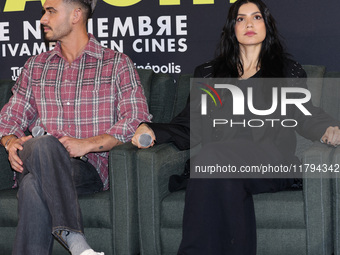 Alejandro Speitzer and Barbara Lopez attend the press conference to promote the movie ''Straight'' at Cinepolis Plaza Carso in Mexico City,...