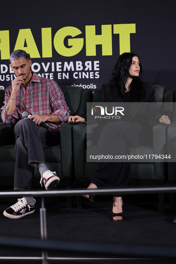 Alejandro Speitzer and Barbara Lopez attend the press conference to promote the movie ''Straight'' at Cinepolis Plaza Carso in Mexico City,...