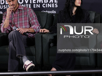 Alejandro Speitzer and Barbara Lopez attend the press conference to promote the movie ''Straight'' at Cinepolis Plaza Carso in Mexico City,...