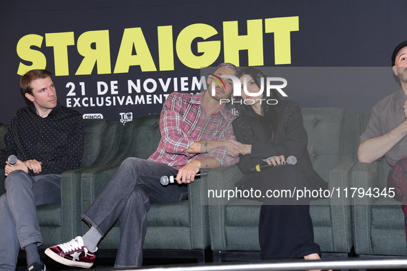 Alejandro Speitzer and Barbara Lopez attend the press conference to promote the movie ''Straight'' at Cinepolis Plaza Carso in Mexico City,...