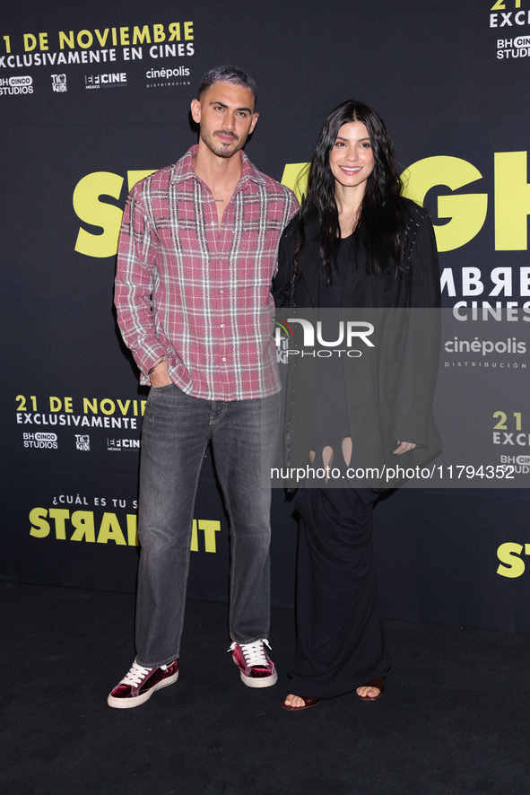 Alejandro Speitzer and Barbara Lopez attend the press conference to promote the movie ''Straight'' at Cinepolis Plaza Carso in Mexico City,...