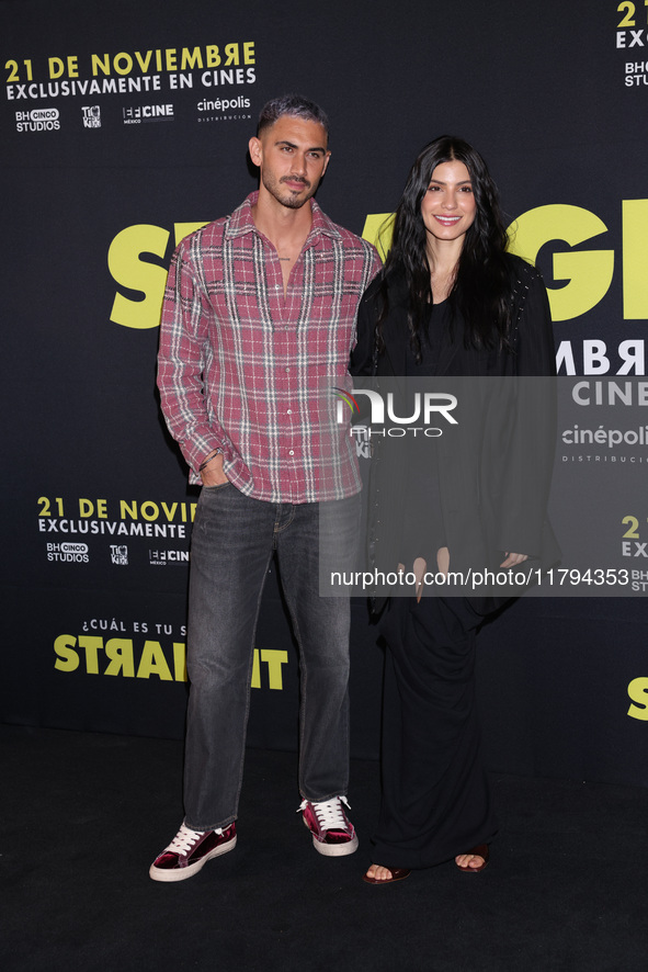 Alejandro Speitzer and Barbara Lopez attend the press conference to promote the movie ''Straight'' at Cinepolis Plaza Carso in Mexico City,...